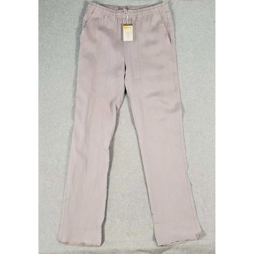 Bahia Sol Velero Linen Pants Mens 36x36 Silver Gray Drawstring Straight Leg NEW